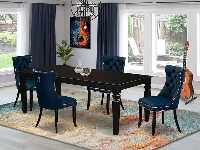 East West Furniture LGDA5-BLK-29 5 Piece Dining Set Includes a Rectangle Wooden - Image 2