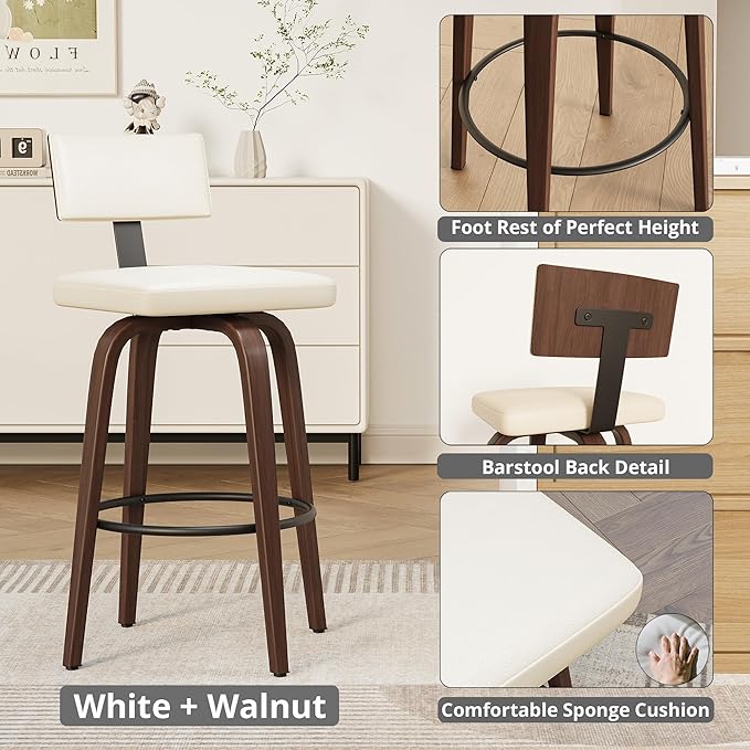 IRONCK Counter Height Bar Stools Set of 2, Wood Texture Bent Legs, Mid-Century - Image 7