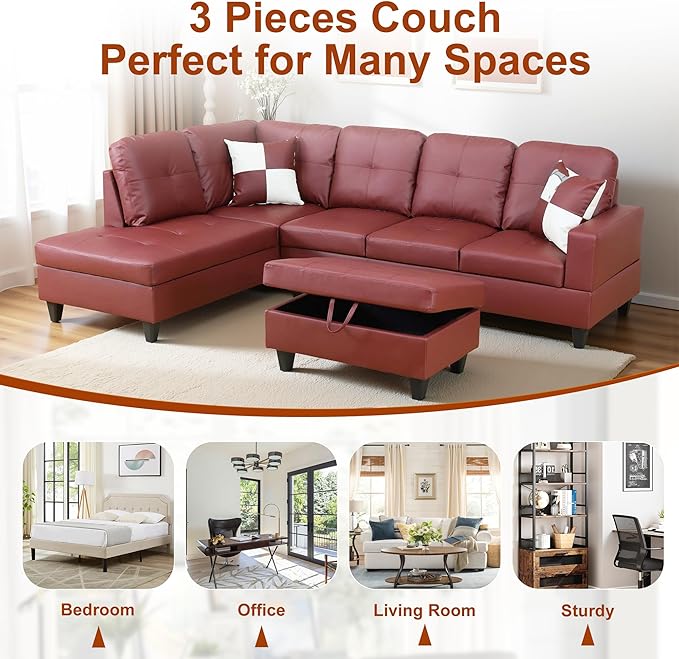 Osparple L Shaped Couch Faux Leather Sectional Couches - Image 7