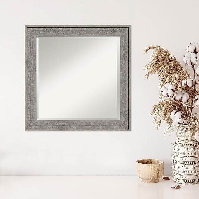 Amanti Art Grey Wall Mirror 25x25 Regis Barnwood Grey Square Bathroom Mirror - Image 5