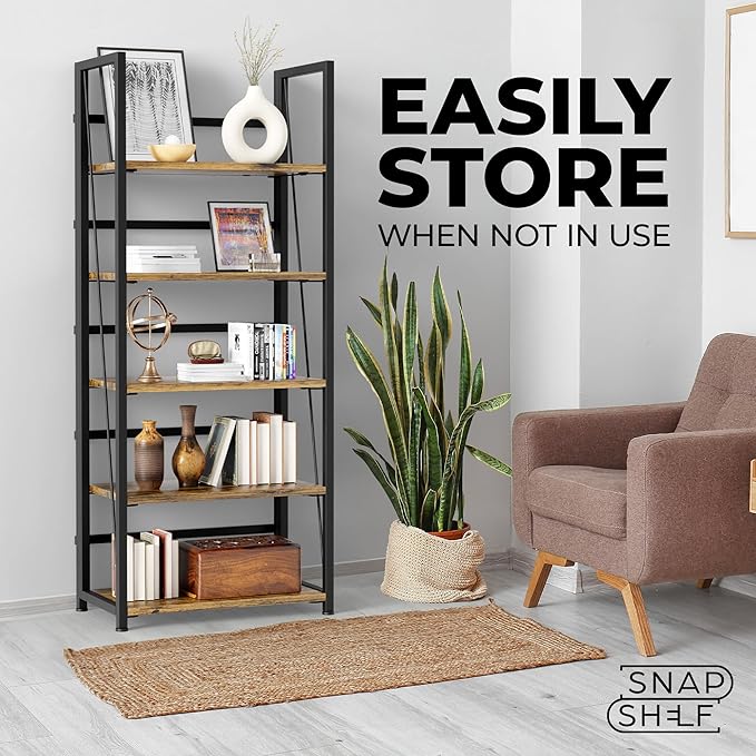 5 Tier Wood Book Shelf Organizer, No Assembly Bookshelf - Image 7