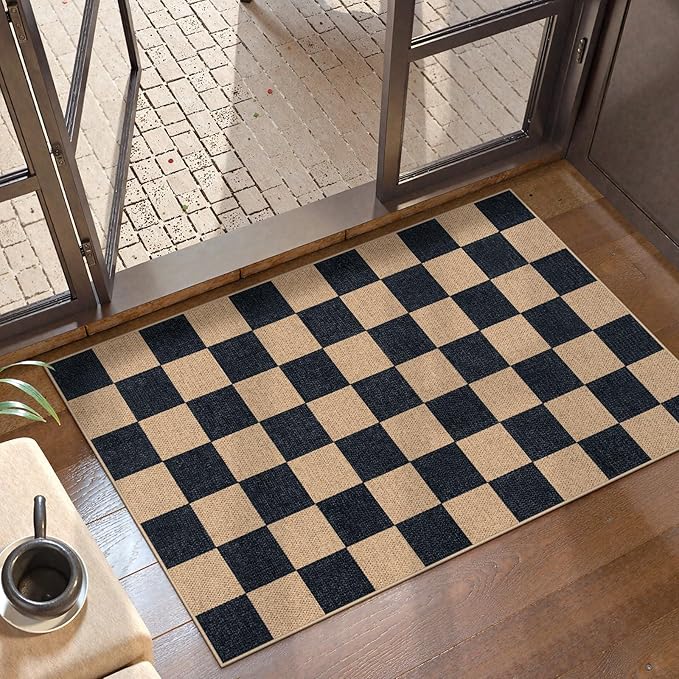 Lahome Checkered Easy Jute 2x3 Rug, Small Entryway Rug Non Slip Kitchen Front by Lahome