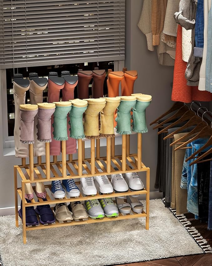 Boot Rack with Shoe Rack, Long Boot Rack Organizer Tall Boots - Image 2