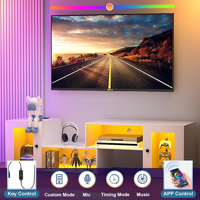 VECELO LED TV Stand for Televisions up to 70 Inchs Modern Entertainment Center - Image 3