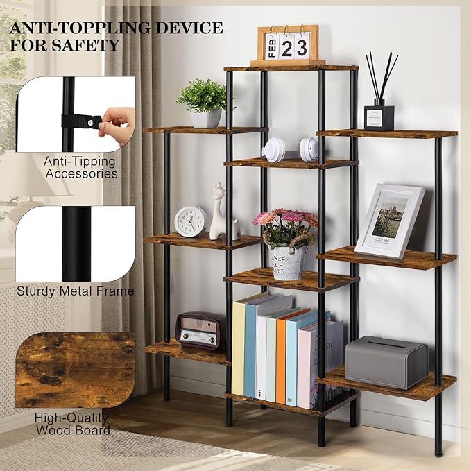 Shinoske 4-Tier Bookshelf, Small Triple Wide Bookcase - Image 4
