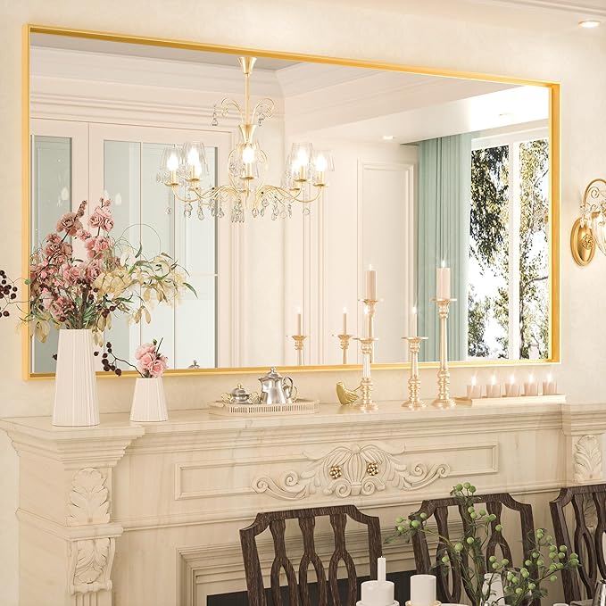 Keonjinn Large Gold Bathroom Mirror 72" x 36", Brushed Gold Rectangular Mirror by Keonjinn