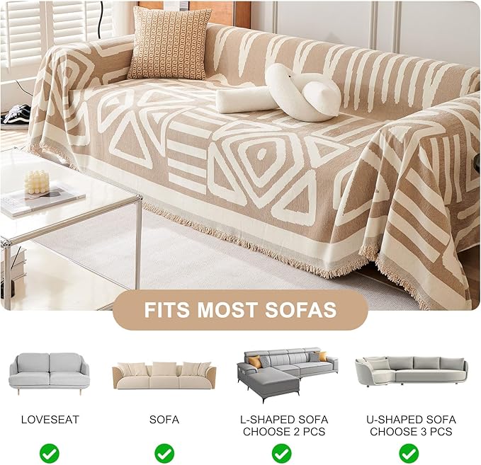 STACYPIK Boho Couch Cover, Khaki Sofa Cover - Image 8
