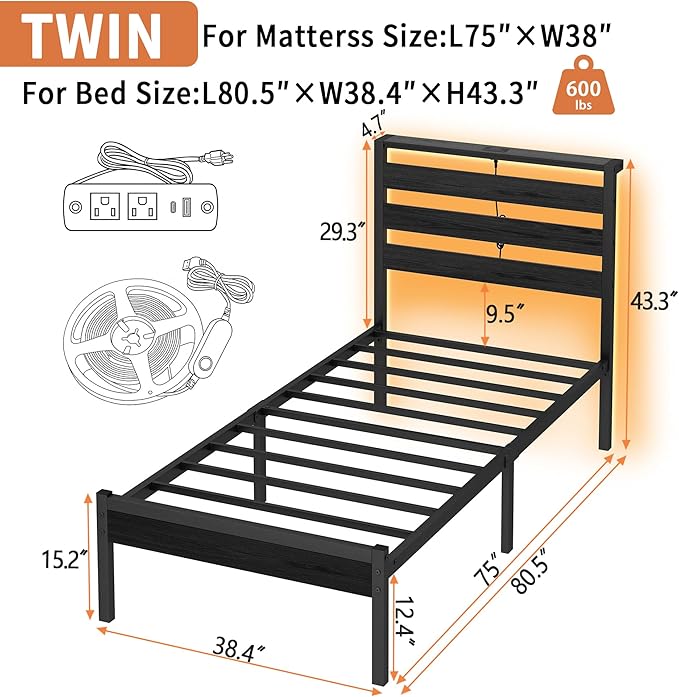 14 Inch Classic Metal Platform Bed Frame-Twin Bed Frame - Image 2