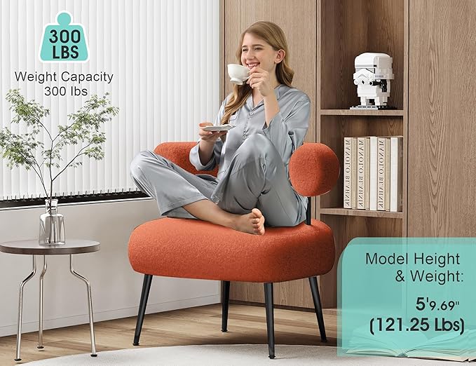 Mid Century Sherpa Boucle Accent Chair, Round Upholstered Barrel Arm Chair - Image 5