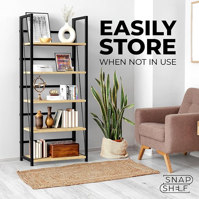 5 Tier Wood Book Shelf Organizer, No Assembly Bookshelf - Image 7