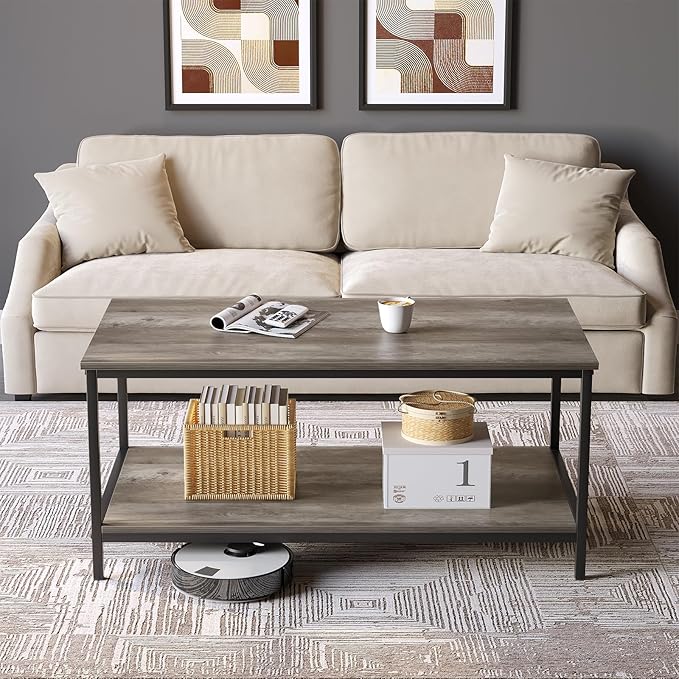 SAYGOER 2-Tier Coffee Table for Living Room Farmhouse Style Center Table - Image 2