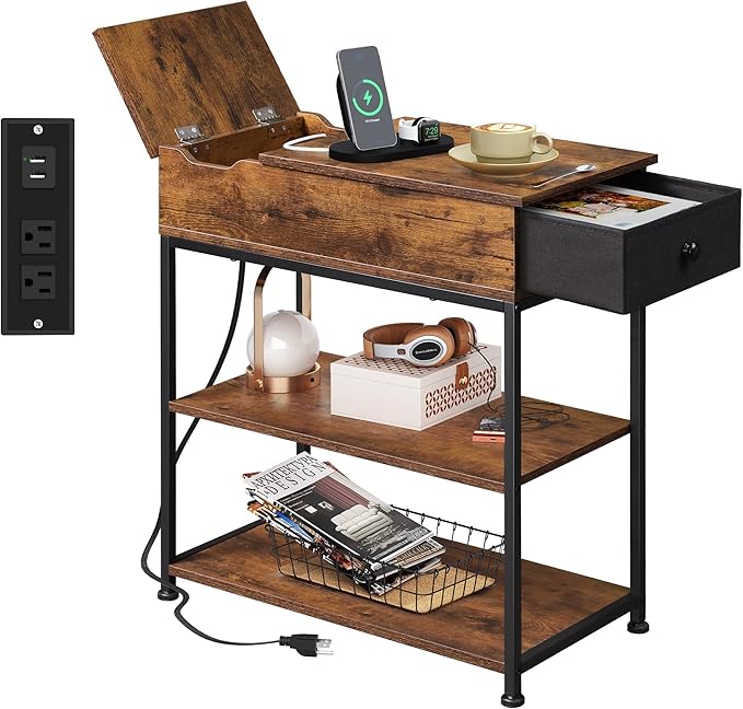 WLIVE Narrow Side Table with Charging Station, End Table by WLIVE
