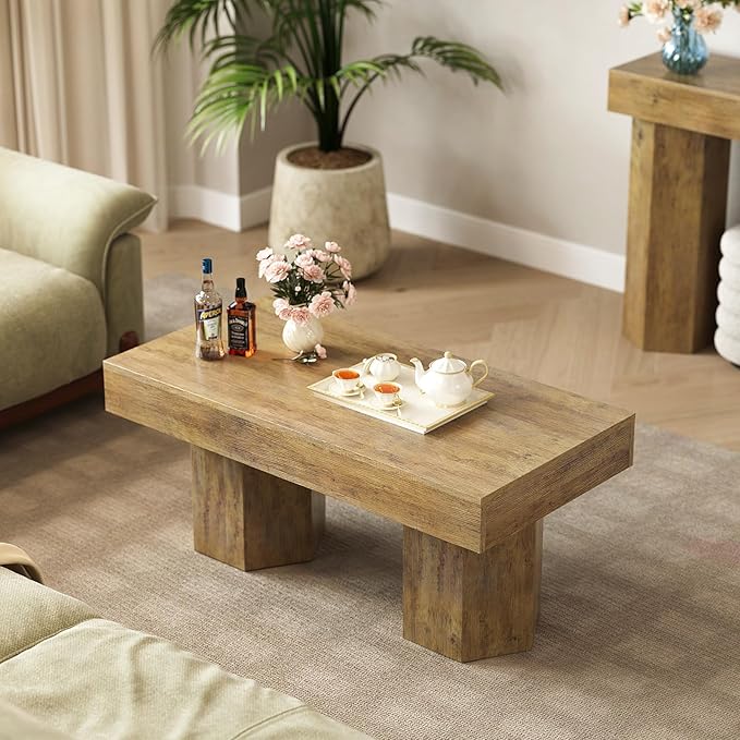 GiftGo Coffee Table Mid Century Modern Center Living Room Table Farmhouse - Image 3