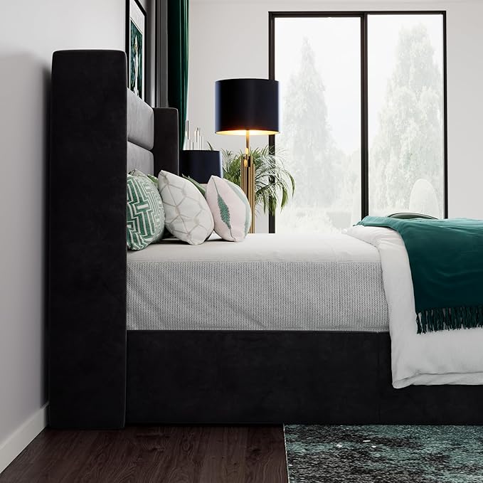 SHA CERLIN King Size Lift Up Storage Bed/Velvet Upholstered/Modern Wingback - Image 6