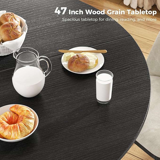 Unovivy 47" Round Dining Table for 4-6, Space Saving Circle Kitchen Dinner Table - Image 4