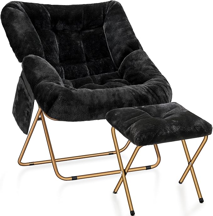 Comfy Saucer Chair for Adults, Foldable Living Room Chairs, Soft Faux Fur by Unknown