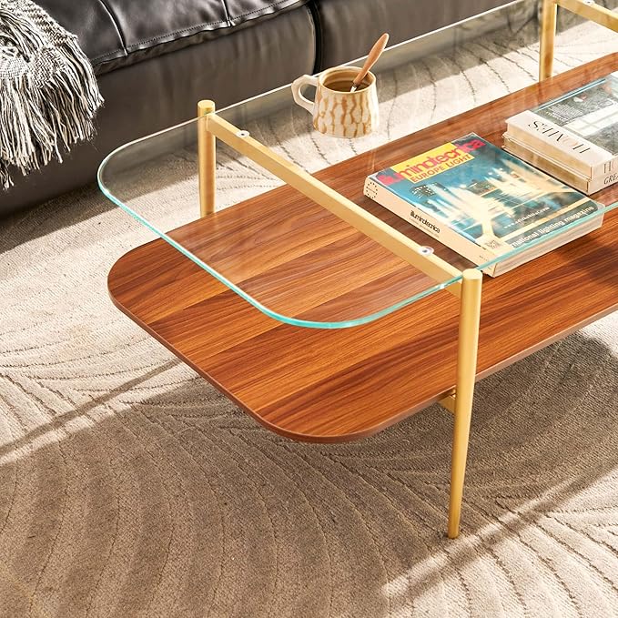 AGV LIGHTING Tadio Large Glass Coffee Table, Mid-Century Modern Coffee Table - Image 8