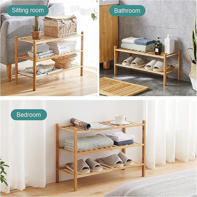 6-Tier Bamboo Shoe Rack for Entryway, Stackable | Foldable | Natural, Shoe - Image 7