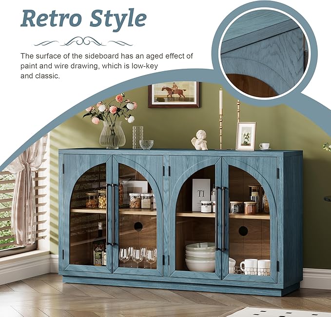 Merax Retro Buffet Sideboard, Wood Storage Cabinet - Image 4