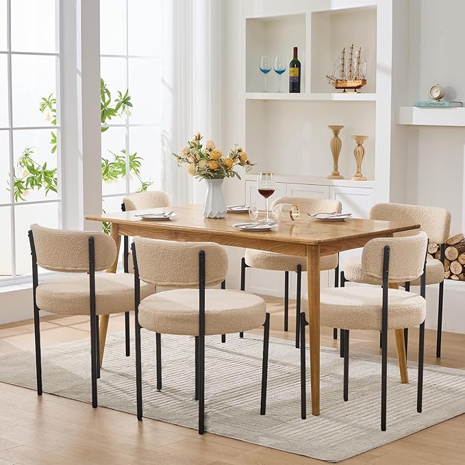 Dining Chairs Set of 6, Curved Backrest Upholstered Dining Room Chairs by Viroformo