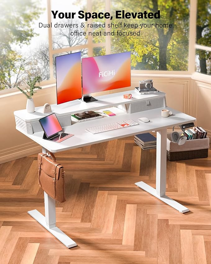 48x24 Inch Standing Desk with Double Drawers, C-Clamp Mount Compatible - Image 2