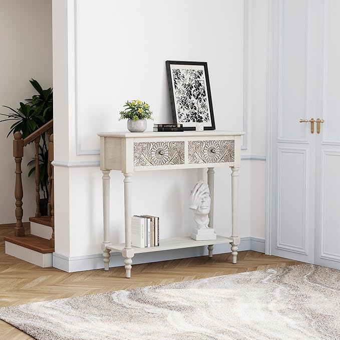COSIEST Console Table with 2 Drawers, MDF Narrow Entryway Table with Storage - Image 9