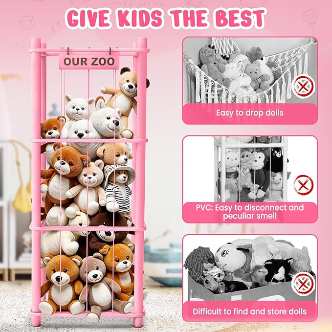 Stuffed Animal Storage & Organizer, Wooden Cute Zoo Toy Holder - Image 3