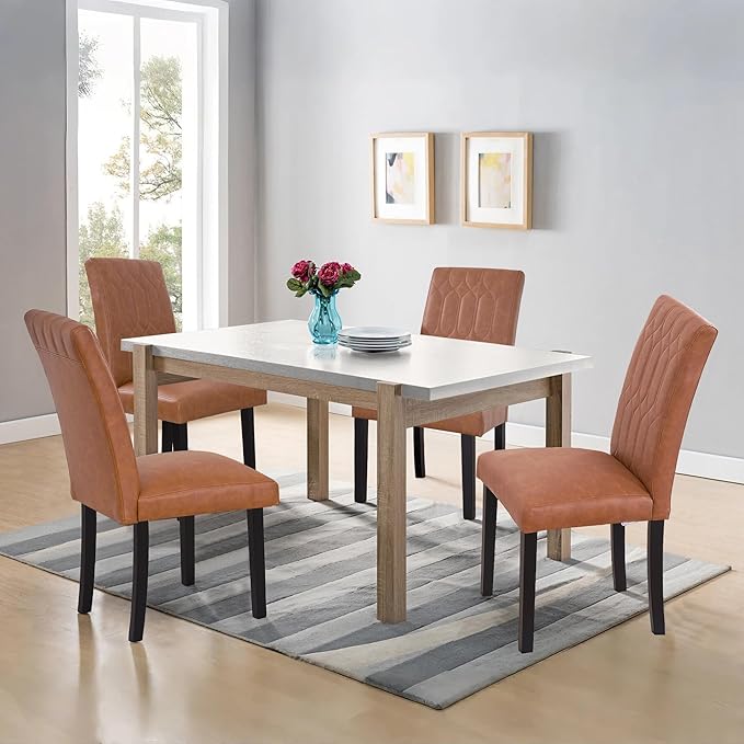 VECELO Upholstered Dining Chairs Set of 6, Modern PU Leather Accent Parsons - Image 4