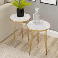 PAK HOME - Set of 2 End Table - High Gloss White Marble Look by PAKHOME