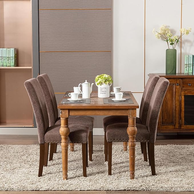 COLAMY Upholstered Parsons Dining Chairs Set of 2, Fabric Dining Room Kitchen - Image 4