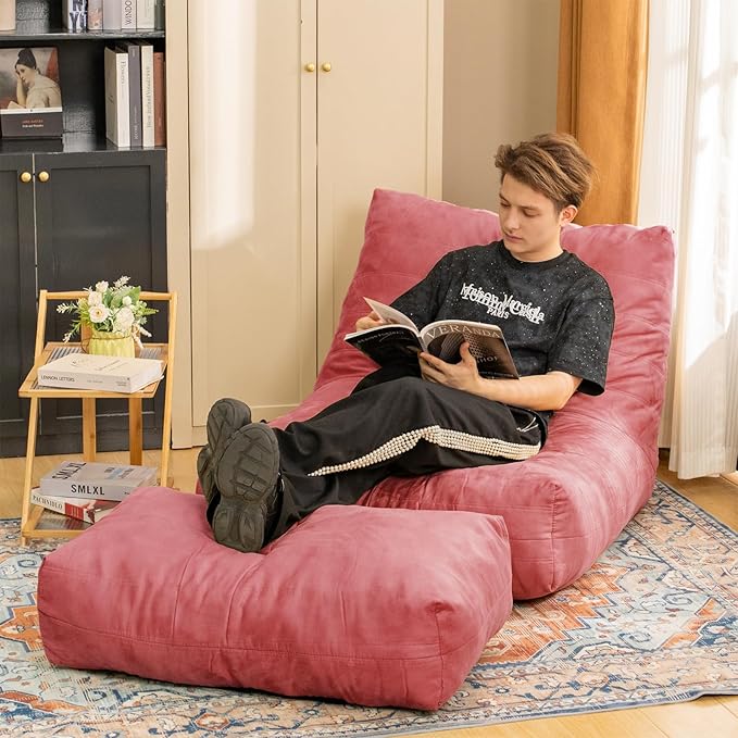 Bean Bag Chair with Ottoman, Comfy Bean Bag Sofa with Memory Foam, Lazy BeanBag - Image 3
