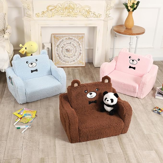 Kids Chairs for Toddler, 2-in-1 Toddler Soft Sherpa Couch Fold Out, Convertible - Image 7