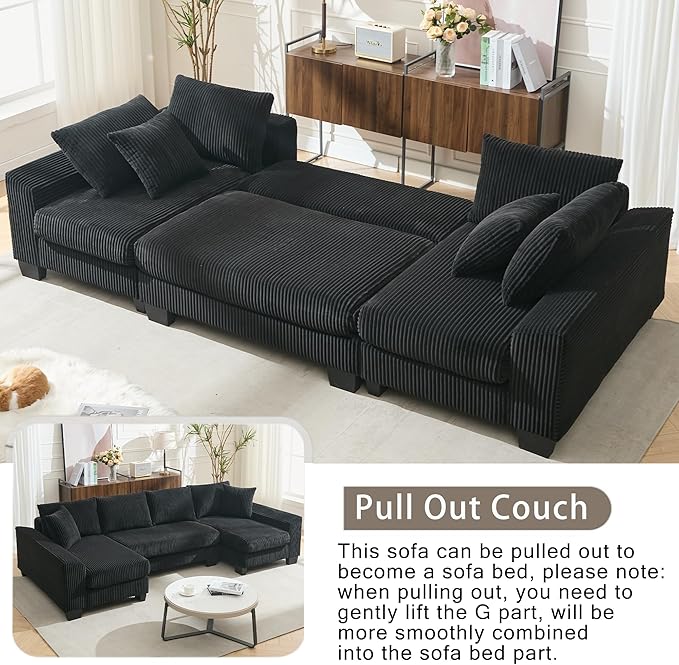 Symmetrical U Shaped Sectional Sofa Convertible Pull Out Sleeper Sofabed - Image 6