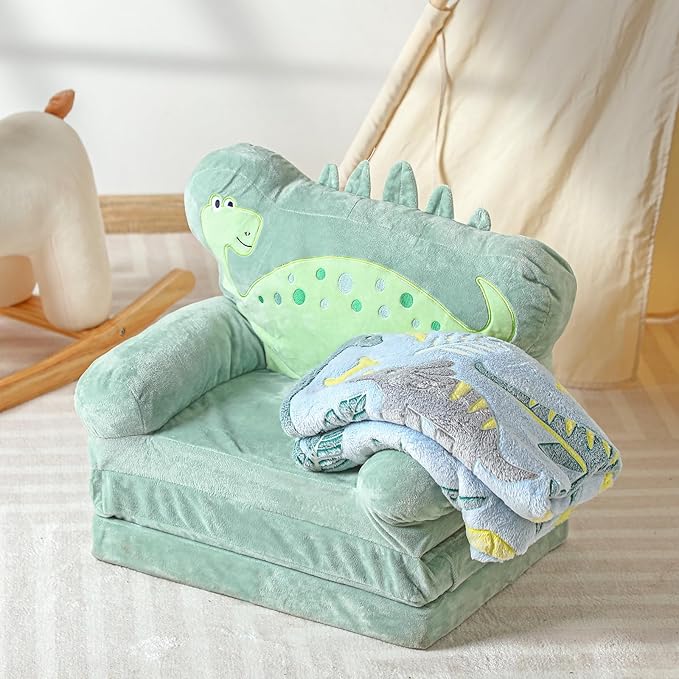 Dinosaur Kids Couch Fold Out 2-in-1 Toddler Sofa Fold Out - Image 7
