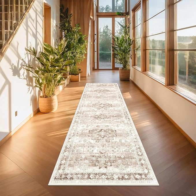 Beige Washable 2'6"x8' Wide Hallway Runners, Kitchen Runner Rug, Non-Slip & - Image 5