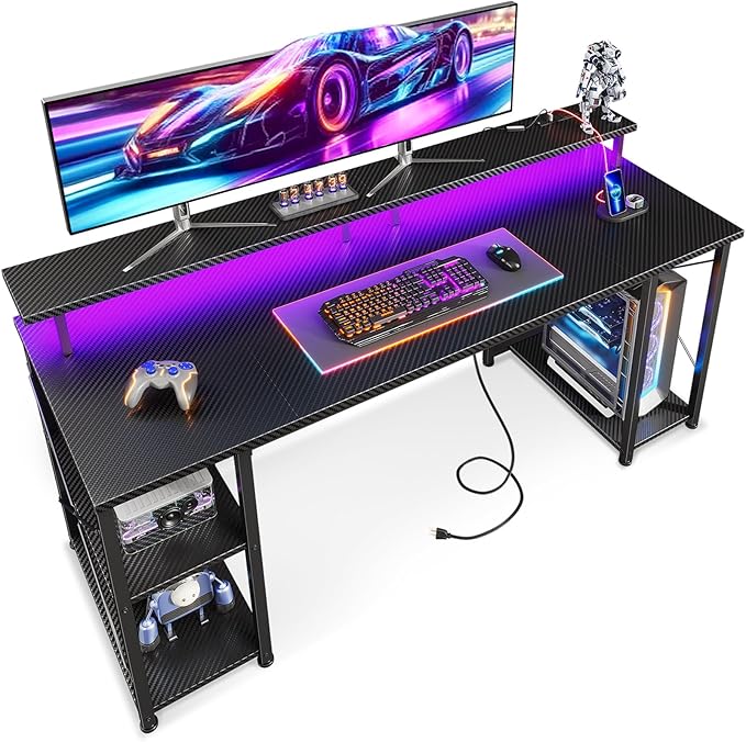 ODK 63 Inches Gaming Desk with LED Lights, Computer Desk with Monitor Stand by ODK