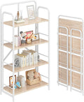 4NM No Assembly Folding Bookshelf 4 Tiers Vintage Industrial White Book Shelf by 4NM