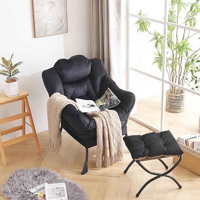 LITA Lazy Chair with Ottoman, Modern Accent Leisure Upholstered Sofa, - Image 2