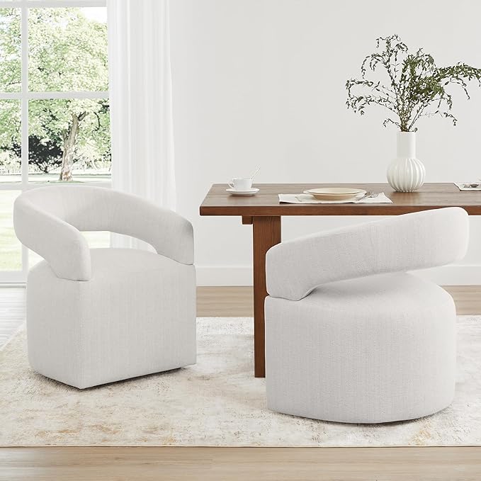 Upholstered Dining Chairs with Removable Casters Barrel Side Armchair with - Image 2