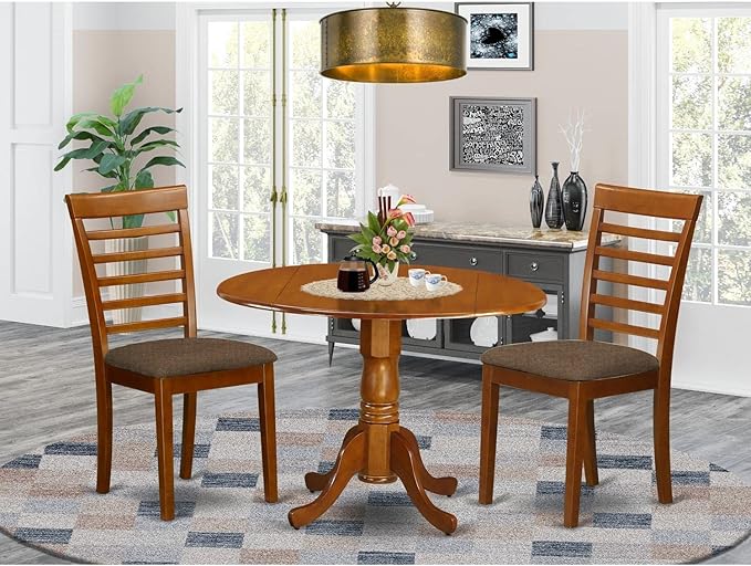 East West Furniture DLML3-SBR-C 3 Piece Dining Set Contains a Round Dining Room - Image 6