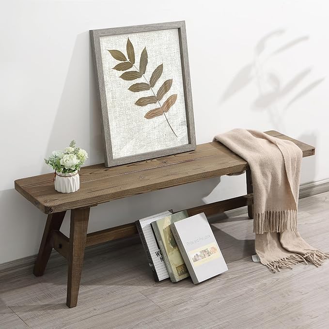 Wnutrees 47" Farmhouse Wood Bench, Dining Room Bench, Entryway Bench - Image 5