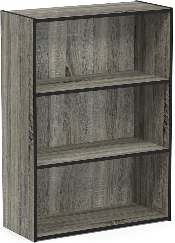 Furinno Pasir 3-Tier Open Shelf Bookcase, French Oak Grey - Image 5