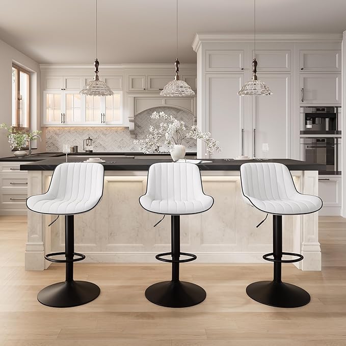 YOUNIKE White Bar Stools Set of 2 Kitchen Counter Height Barstools Upholstered - Image 7