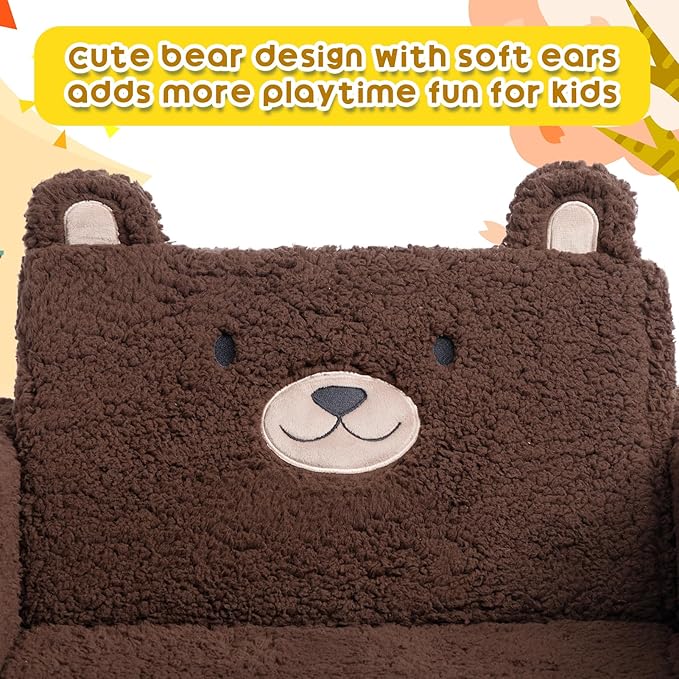 ALIMORDEN Fold Out Toddler Couch, Comfy 2-in-1 Cuddly Sherpa Bear Chair - Image 5