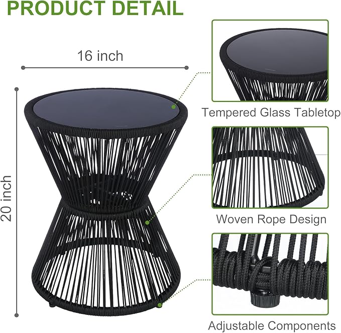 LEWIS&WAYNE Small Outdoor Side Table Patio 20’’ H Woven Rope Hourglass End Table - Image 3