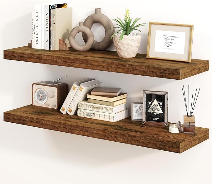30 Inch Floating Shelves, Rustic Floating Wall Shelves 8 Inch Deep, 30 x 8 by FunMemories