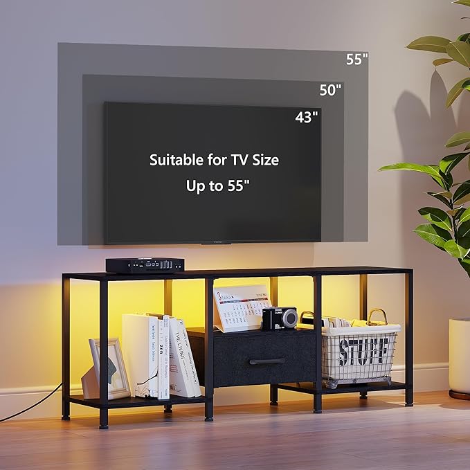 TV Stand with LED Lights, Entertainment Center with Open Shelves and Fabric - Image 6