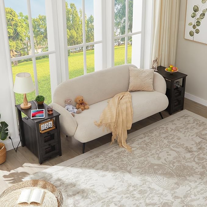 Farmhouse XXL End Table with Charging Station, Narrow Side Table with USB Ports - Image 4
