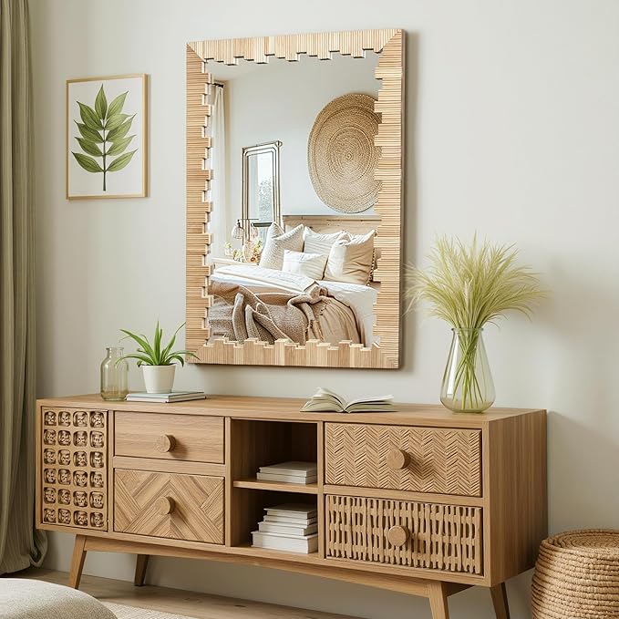 Boho Wall Mirror with Wood Frame, Living Room - Image 5