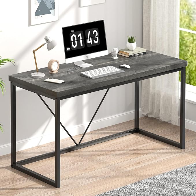 EXCEFUR Modern Computer Desk, Small Home Office Desk, Wood and Metal Writing by EXCEFUR